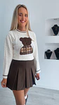 Camisola de Malha com Detalhe de Urso e Camisa aos Quadrados - TU - thumbnail 2