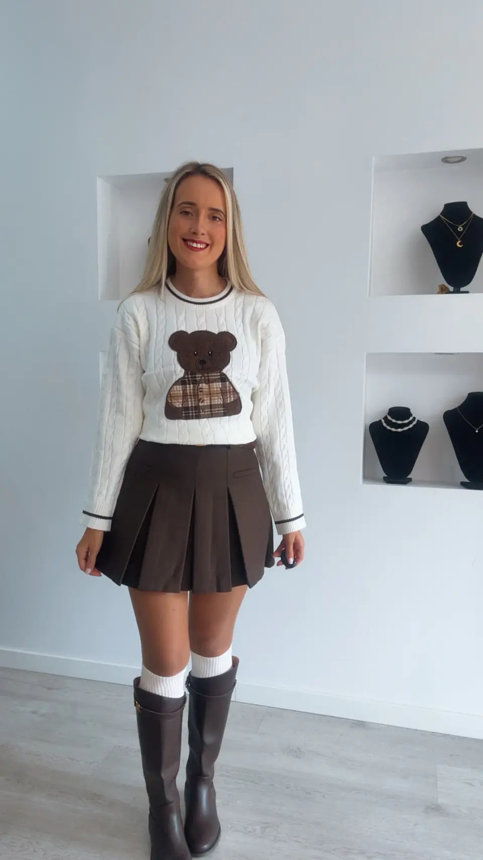 Camisola de Malha com Detalhe de Urso e Camisa aos Quadrados - TU 3