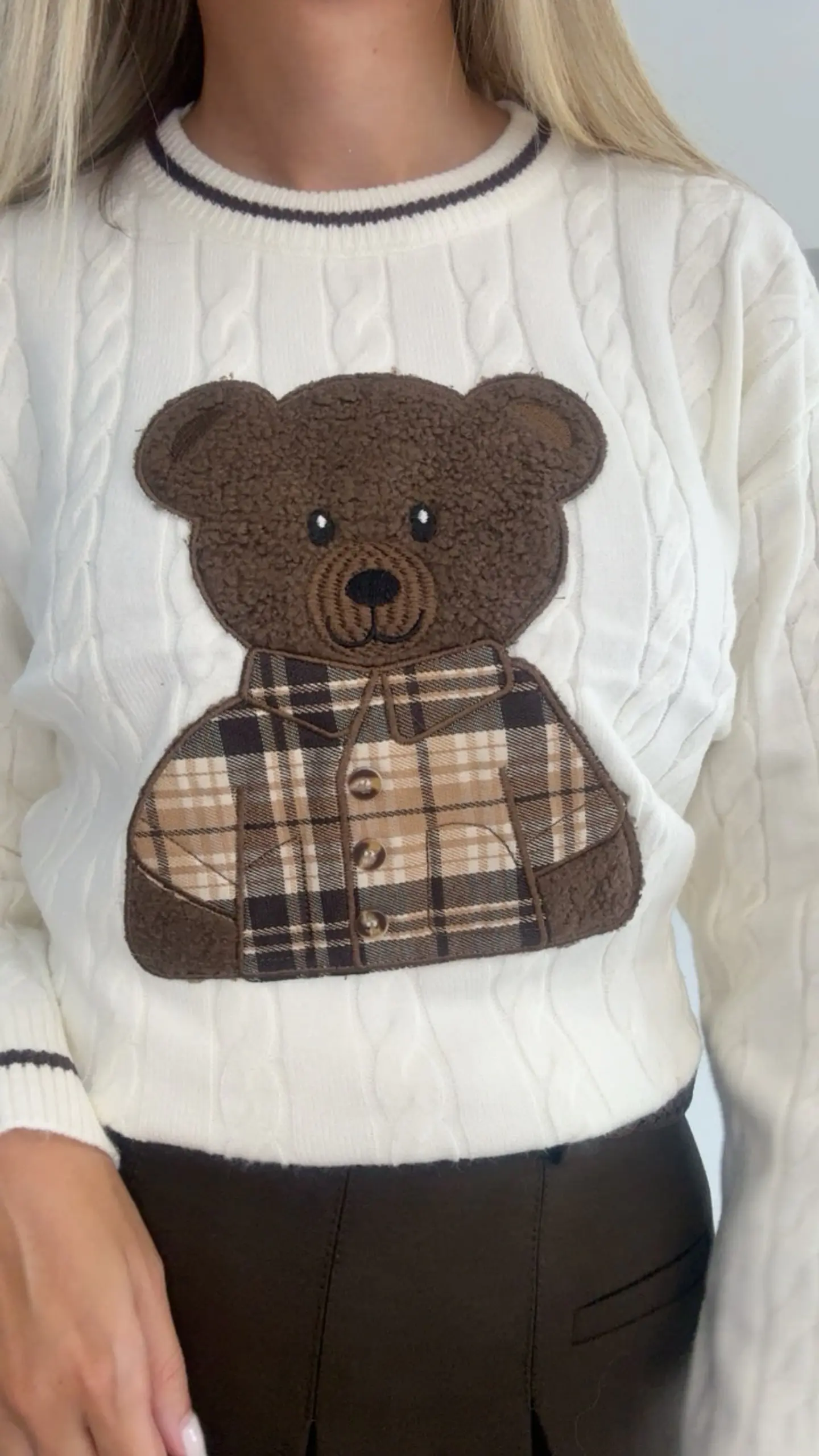 Camisola de Malha com Detalhe de Urso e Camisa aos Quadrados - TU 4