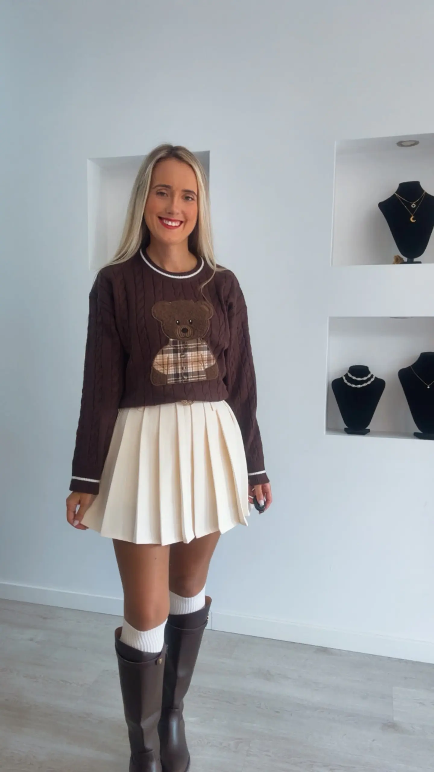 Camisola de Malha com Detalhe de Urso e Camisa aos Quadrados - TU 5