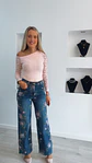 Calças Wide Leg com Flores Rosa - Vorschaubild 1