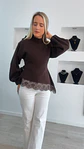Camisola de Malha com Renda Assimétrica - TU - Thumbnail 7