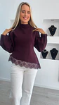 Camisola de Malha com Renda Assimétrica - TU - Thumbnail 5