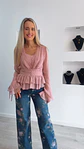 Blusa Rosa com Folhos e Detalhe de Renda - Thumbnail 1