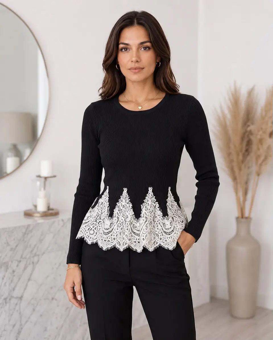 Camisola de Malha com Detalhes em Renda - TU 12