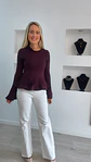 Camisola em Malha Riscada com Folho - TU - Thumbnail 1