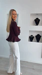 Camisola em Malha Riscada com Folho - TU - Thumbnail 2