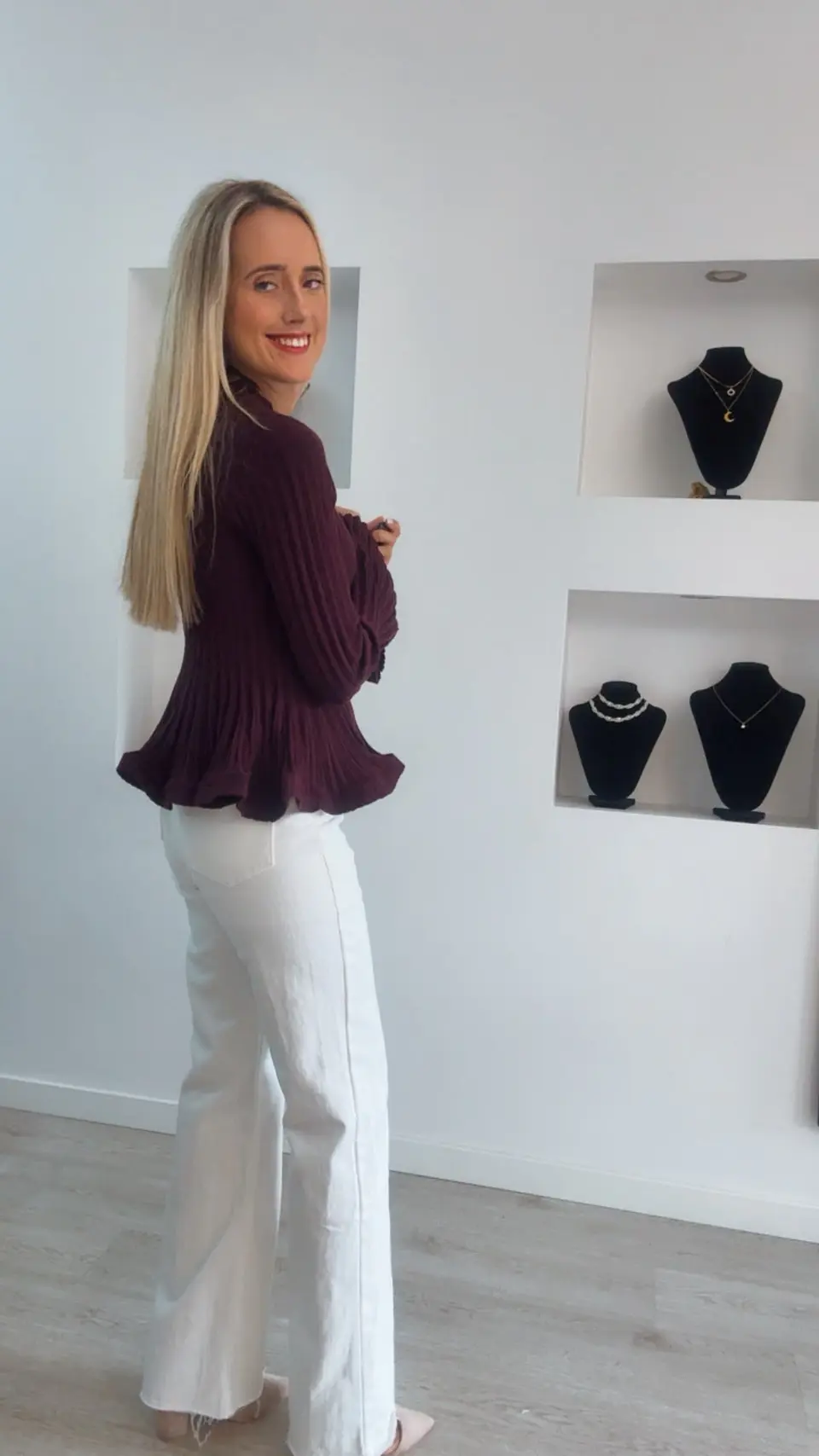 Camisola em Malha Riscada com Folho - TU 2
