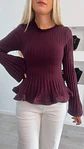 Camisola em Malha Riscada com Folho - TU - Thumbnail 4