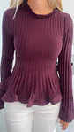 Camisola em Malha Riscada com Folho - TU - Thumbnail 5
