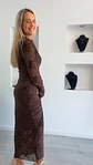 Vestido Comprido Justo com Flores em Veludo - TU - thumbnail 5