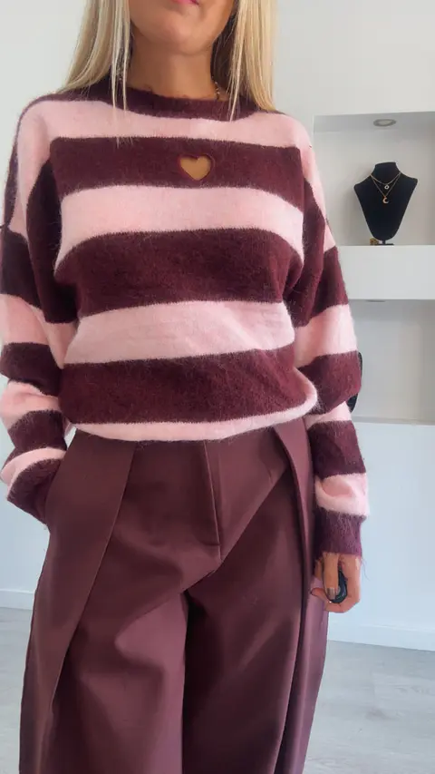 Camisola com Riscas e Coração - TU