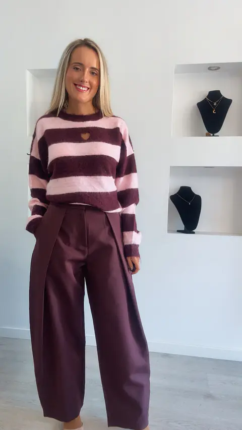 Camisola com Riscas e Coração - TU