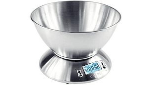 Balanza cocina 100% Acero Inoxidable con  timer y T° retroiluminada  5kg x 1gr 