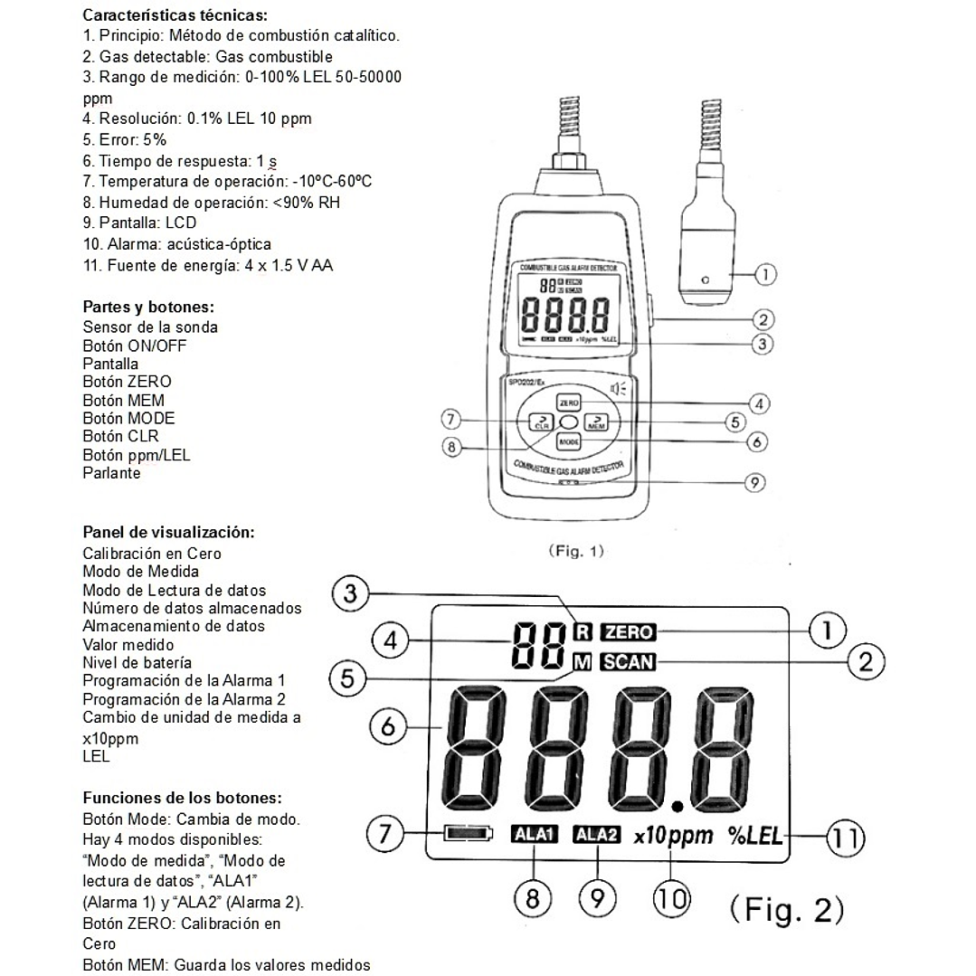 Detector y Medidor Explosividad  LEL SP-02Ex 2