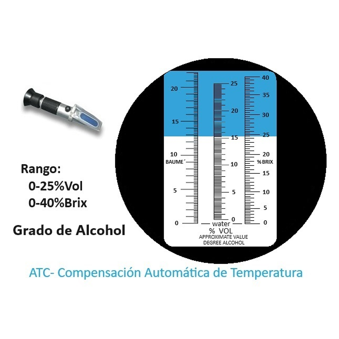 Refractómetro grado Alcohol 0-25% Vol T° W-25 ATC 1