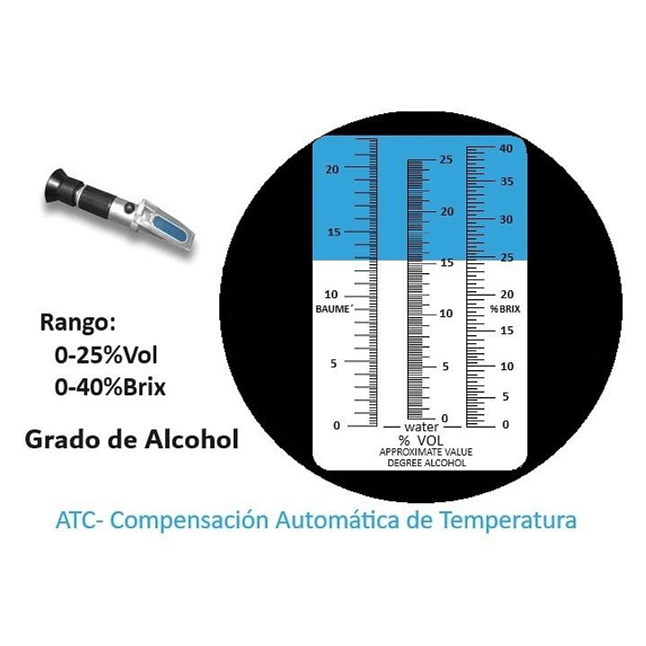 Refractómetro grado Alcohol 0-25% Vol T° W-25 ATC 1
