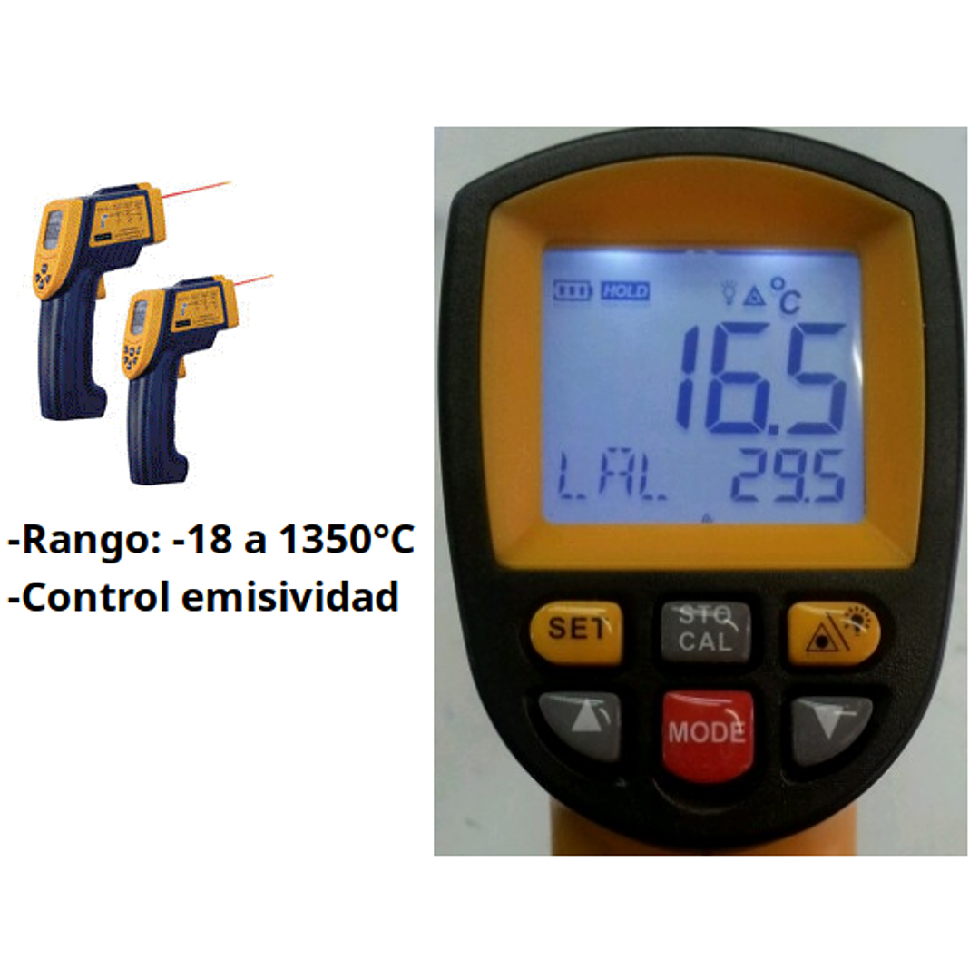 Termómetro infrarrojo 1350°C con láser 1