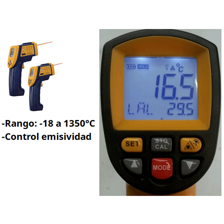 Termómetro infrarrojo 1350°C con láser 1