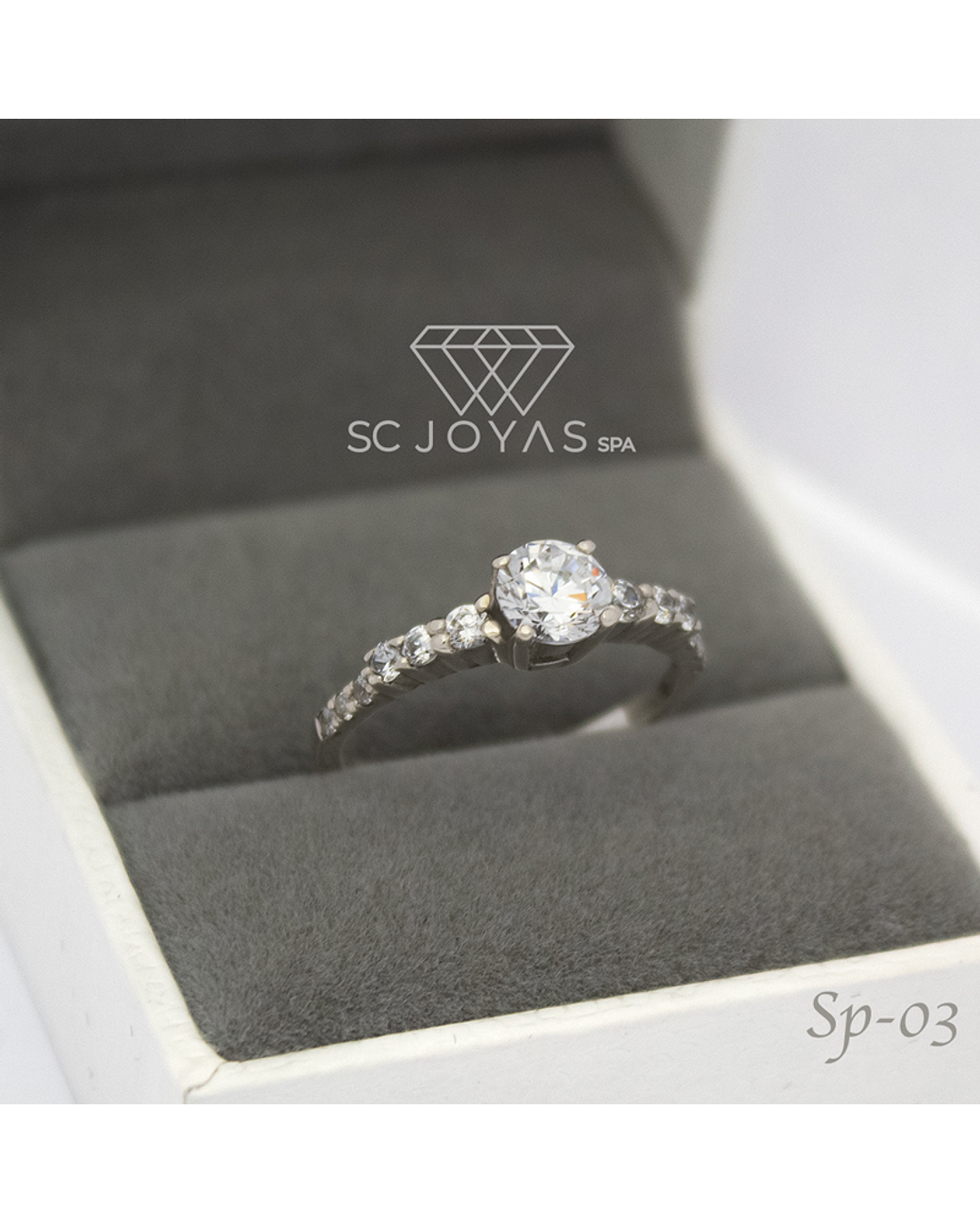 Anillo de Compromiso en Plata con Rodio