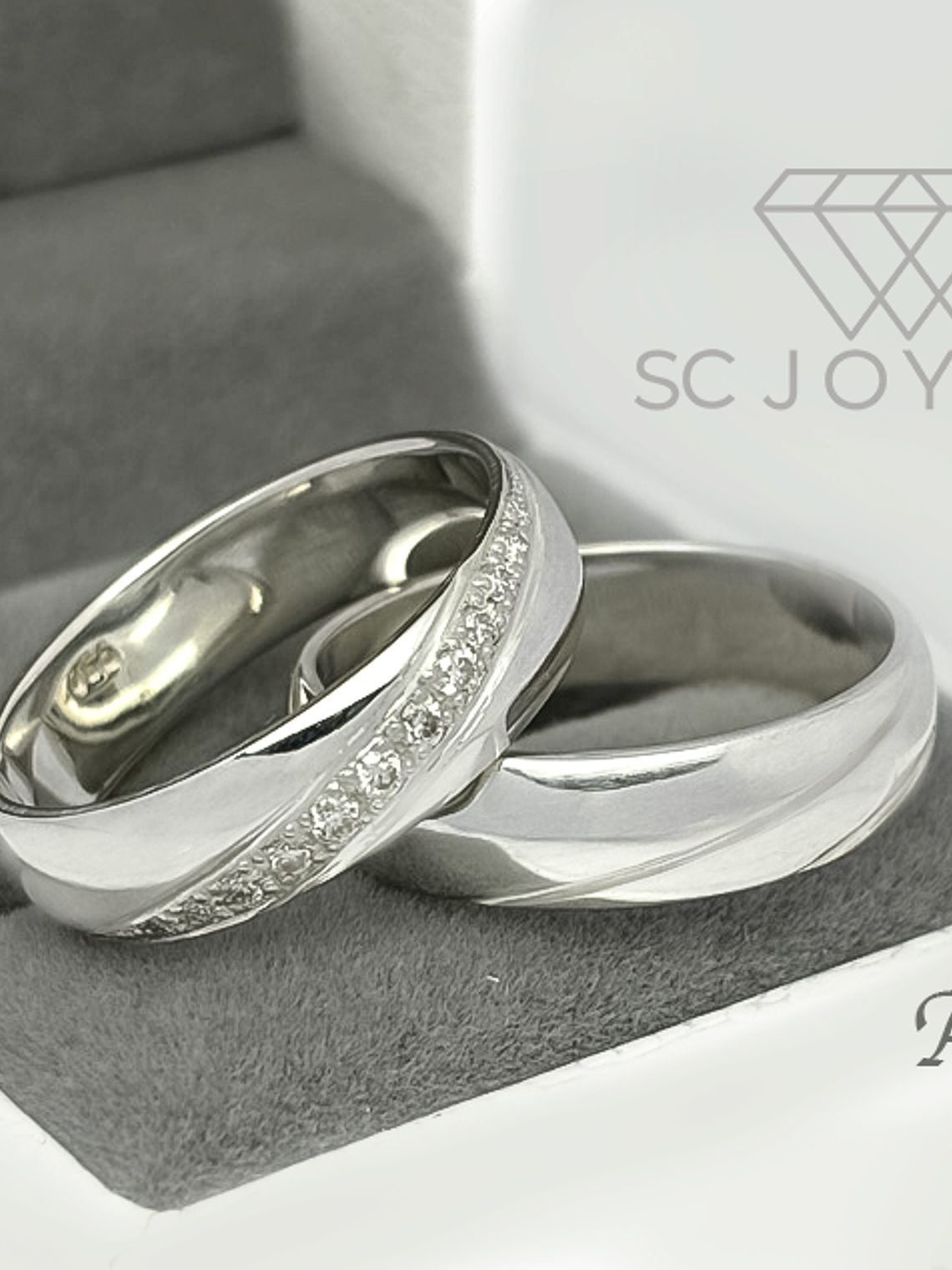 Argollas de matrimonio de Plata ley 950 y Moissanitas - Par  2