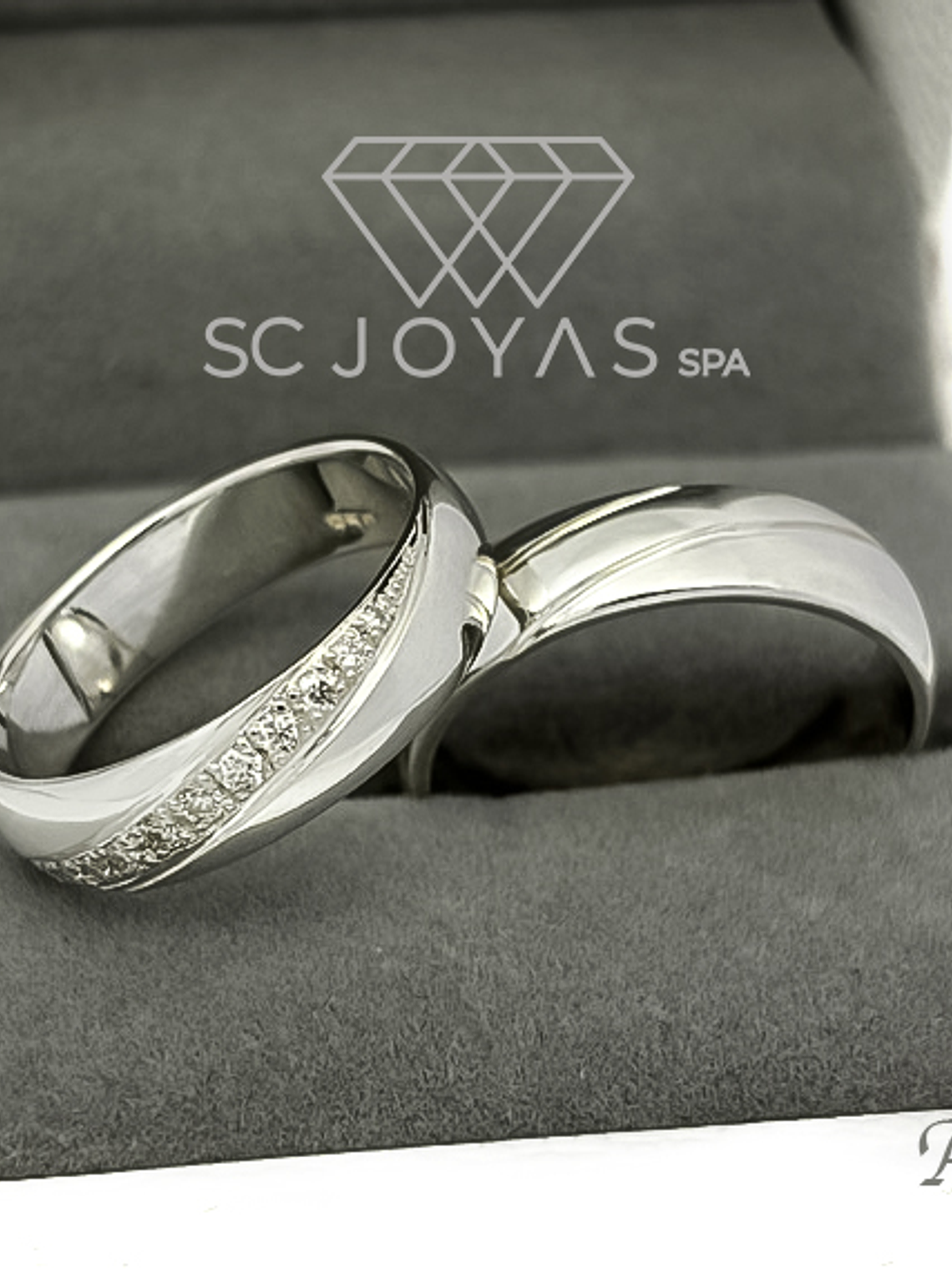 Argollas de matrimonio de Plata ley 950 y Moissanitas - Par  1