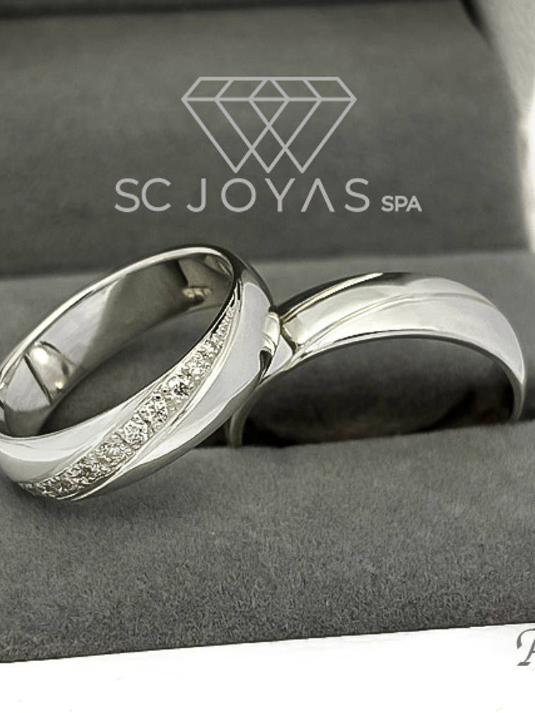 Argollas de matrimonio de Plata ley 950 y Moissanitas - Par  1
