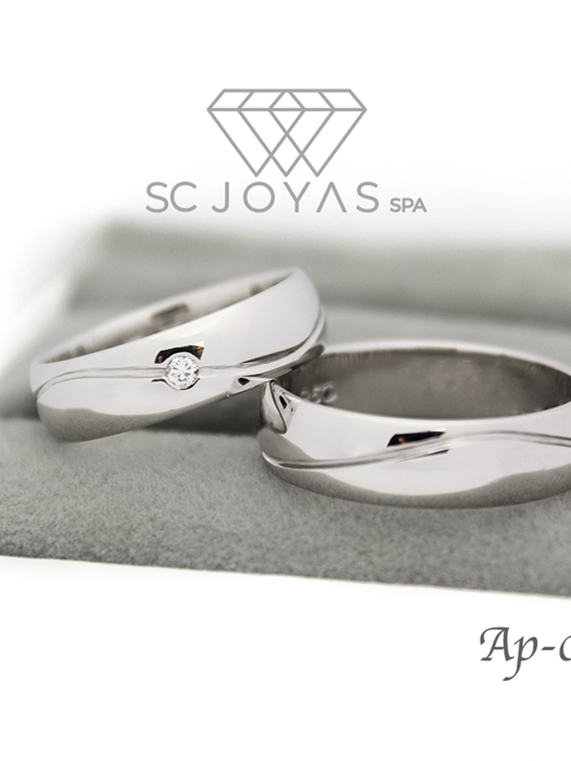 Argollas de Matrimonio de Plata ley 950 - Moissanita - Par 1