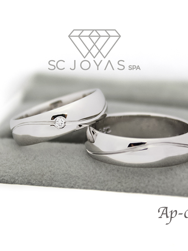 Argollas de Matrimonio de Plata ley 950 - Moissanita - Par 1