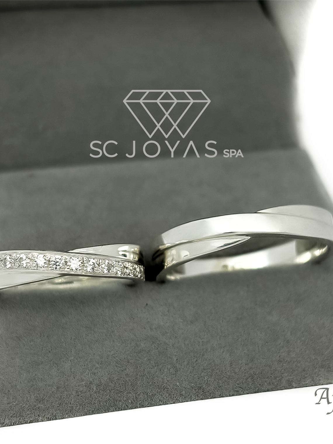 Argollas de matrimonio de Plata ley 950 - Moissanitas - Par 1