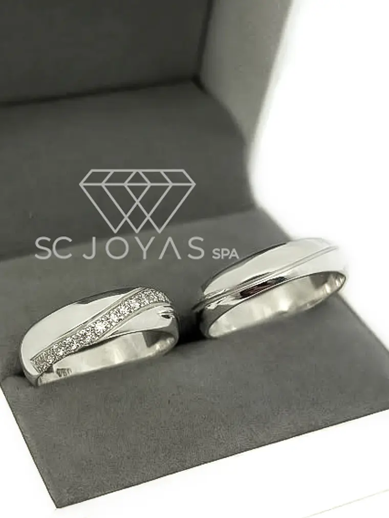 Argollas de matrimonio de Plata ley 950 - Moissanitas -  Par 1