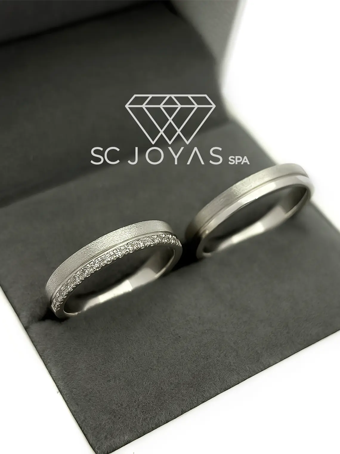 Argollas de Matrimonio de Plata ley 950 -  Moissanitas - Par  1