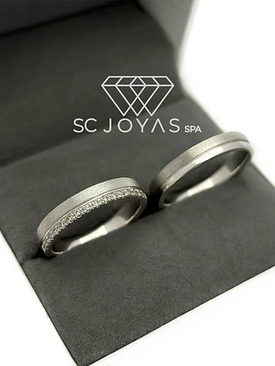 Argollas de Matrimonio de Plata ley 950 -  Moissanitas - Par 