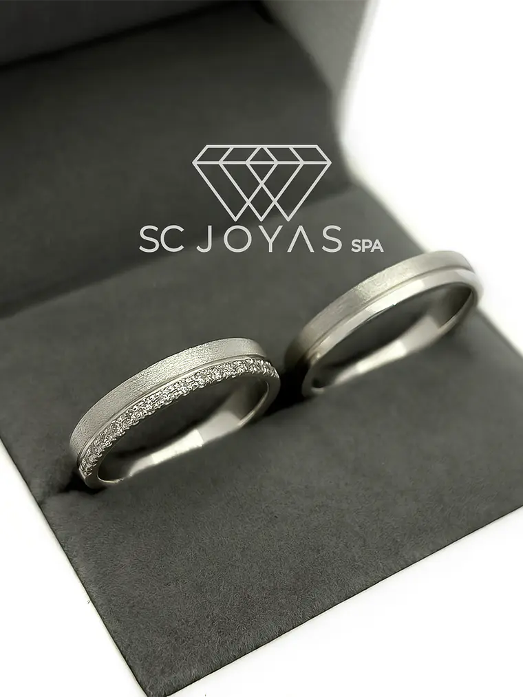 Argollas de Matrimonio de Plata ley 950 -  Moissanitas - Par  1