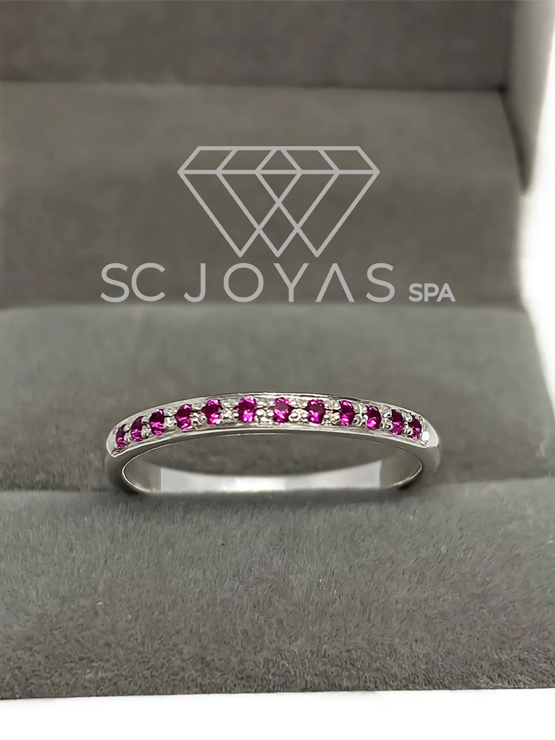 Anillo Promesa Plata ley 950 - Circones color Rubí - Unidad  1
