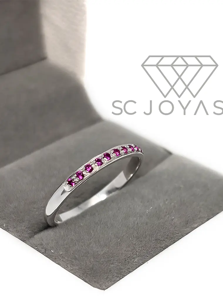 Anillo Promesa Plata ley 950 - Circones color Rubí - Unidad  2