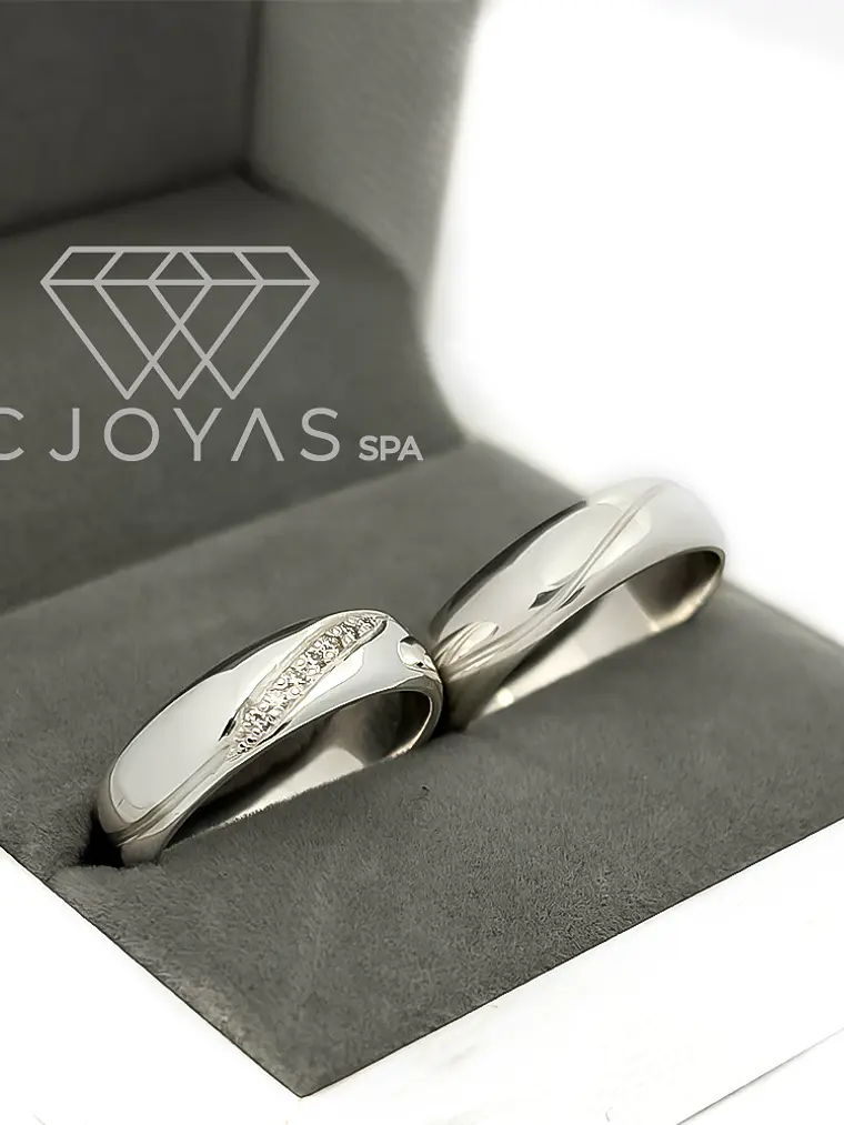 Argollas de Matrimonio - Plata ley 950 - Moissanitas -  Par - Ap-07 1
