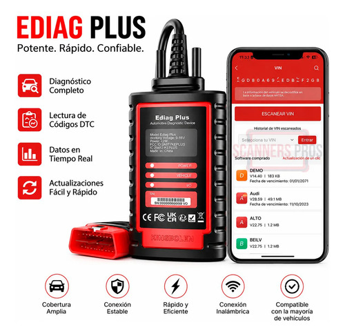 Scanner Automotriz Multimarca Obd2 Ediag Plus Última Versión