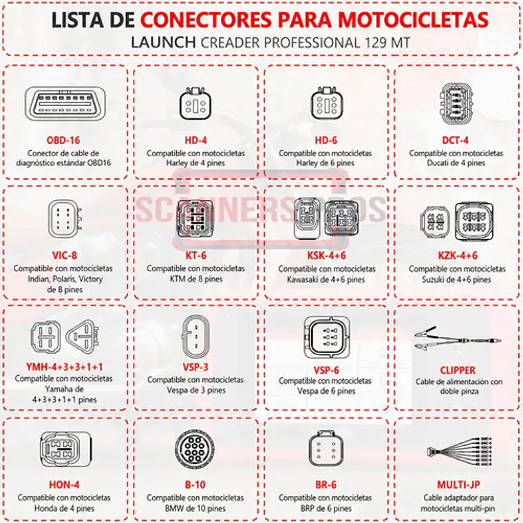 Scanner Para Motocicletas Multimarca Obd2 Launch Crp129 Mt 3