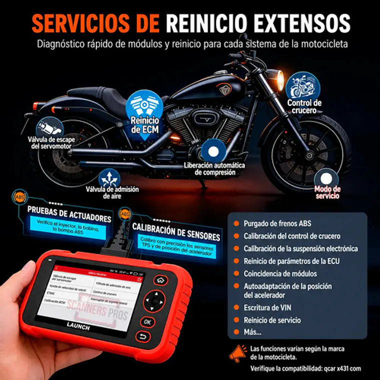 Scanner Para Motocicletas Multimarca Obd2 Launch Crp129 Mt 8