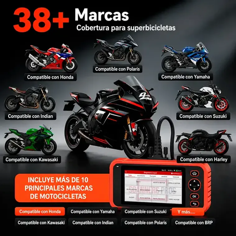 Scanner Para Motocicletas Multimarca Obd2 Launch Crp129 Mt 9
