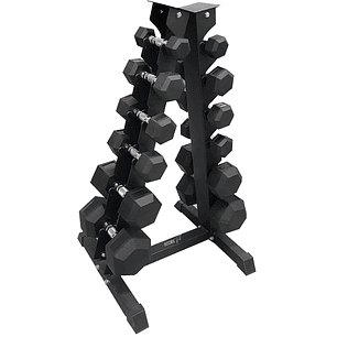 Pack 135 Kg Mancuernas Hexagonales + Rack 6 Niveles