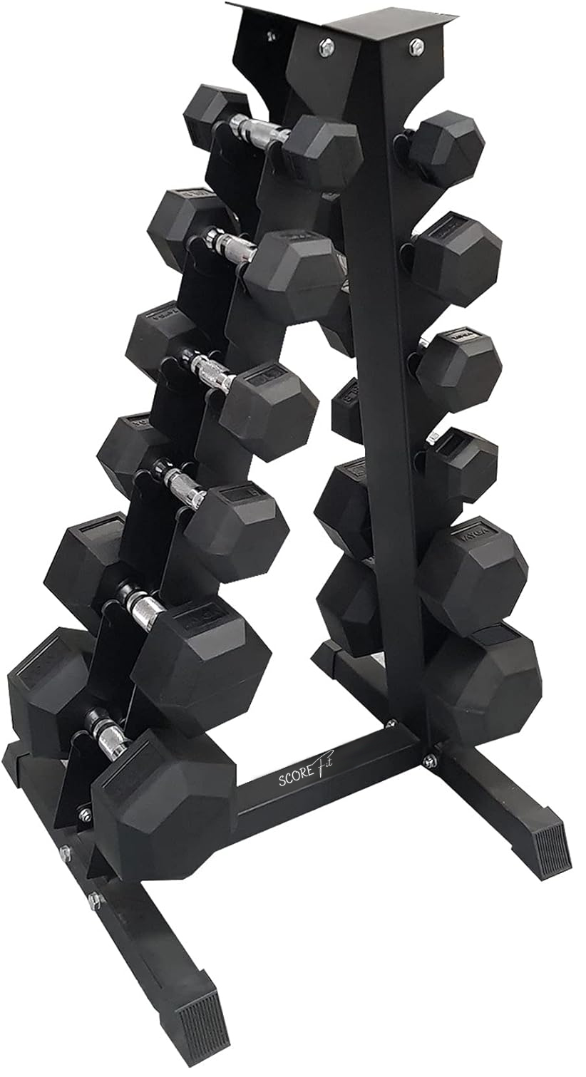 Pack 225 Kg Mancuernas Hexagonales (12.5 a 25kg) + Rack Triangular 5
