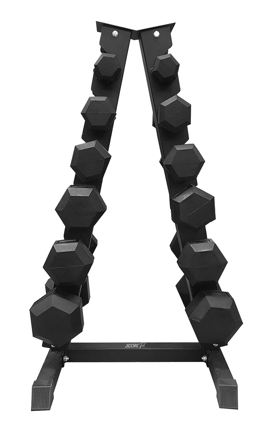 Pack 225 Kg Mancuernas Hexagonales (12.5 a 25kg) + Rack Triangular 6