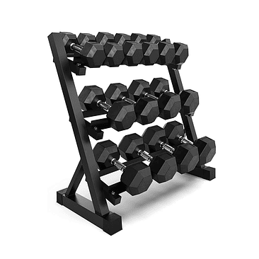 Pack 175 Kg Mancuernas Hexagonales (5 a 20kg) + Rack 3 Niveles 1