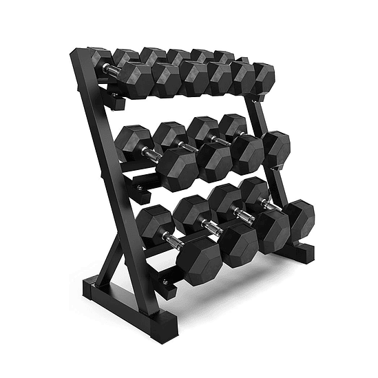 Pack 175 Kg Mancuernas Hexagonales (5 a 20kg) + Rack 3 Niveles 1