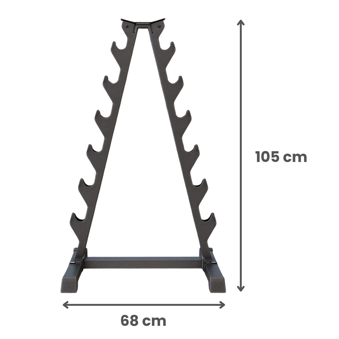 Pack 105 Kg Mancuernas Hexagonales (2.5 a 15kg) + Rack Triangular 3