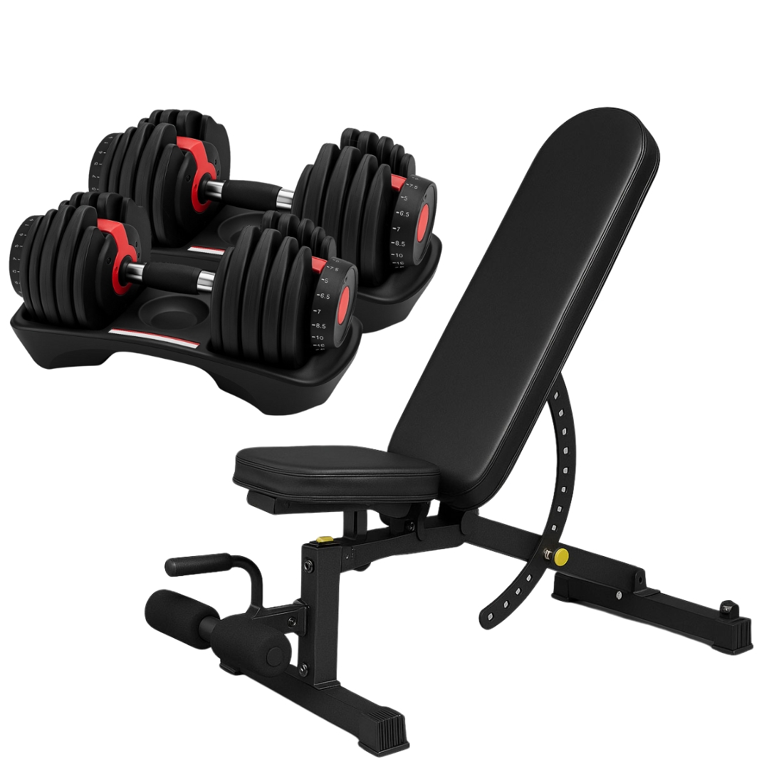 Banco Regulable + Par Mancuernas Ajustables SCORE FIT® (24 KG c/u) 1