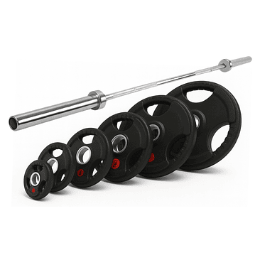 Pack 60 Kg en Discos Grip + Barra Olímpica 15 Kg 1