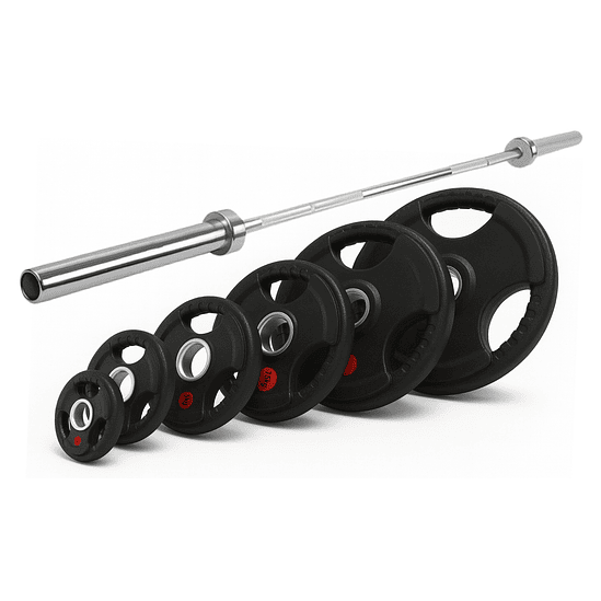 Pack 60 Kg en Discos Grip + Barra Olímpica 15 Kg 1